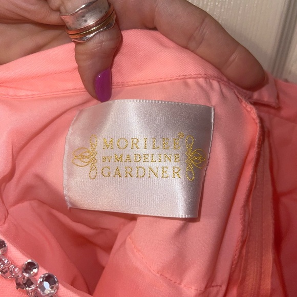 Formal prom dress is size 8 neon coral orange peach with open back. 2 piece - Picture 12 of 16